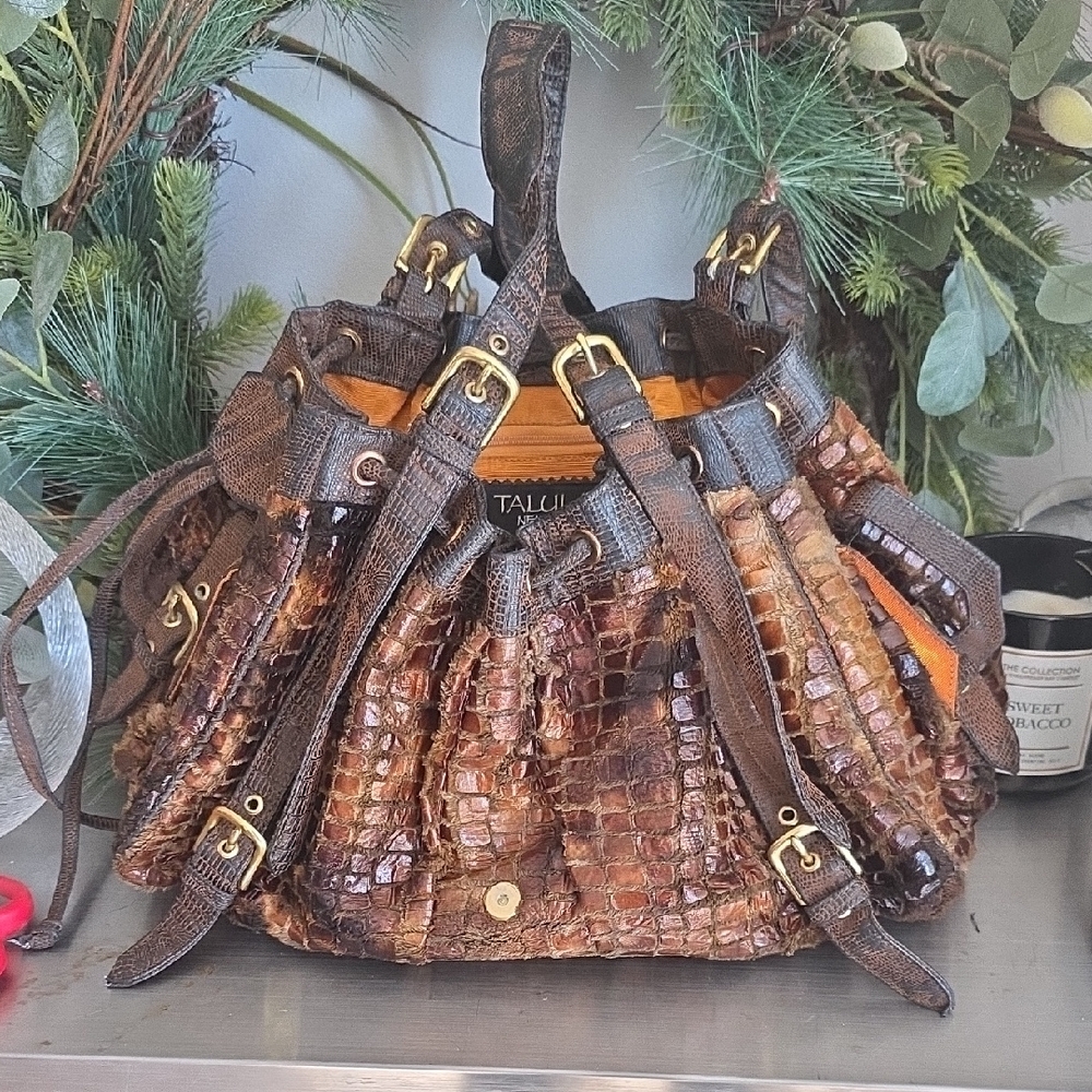 TALULAH Textured Brown Leather Shoulder Bag